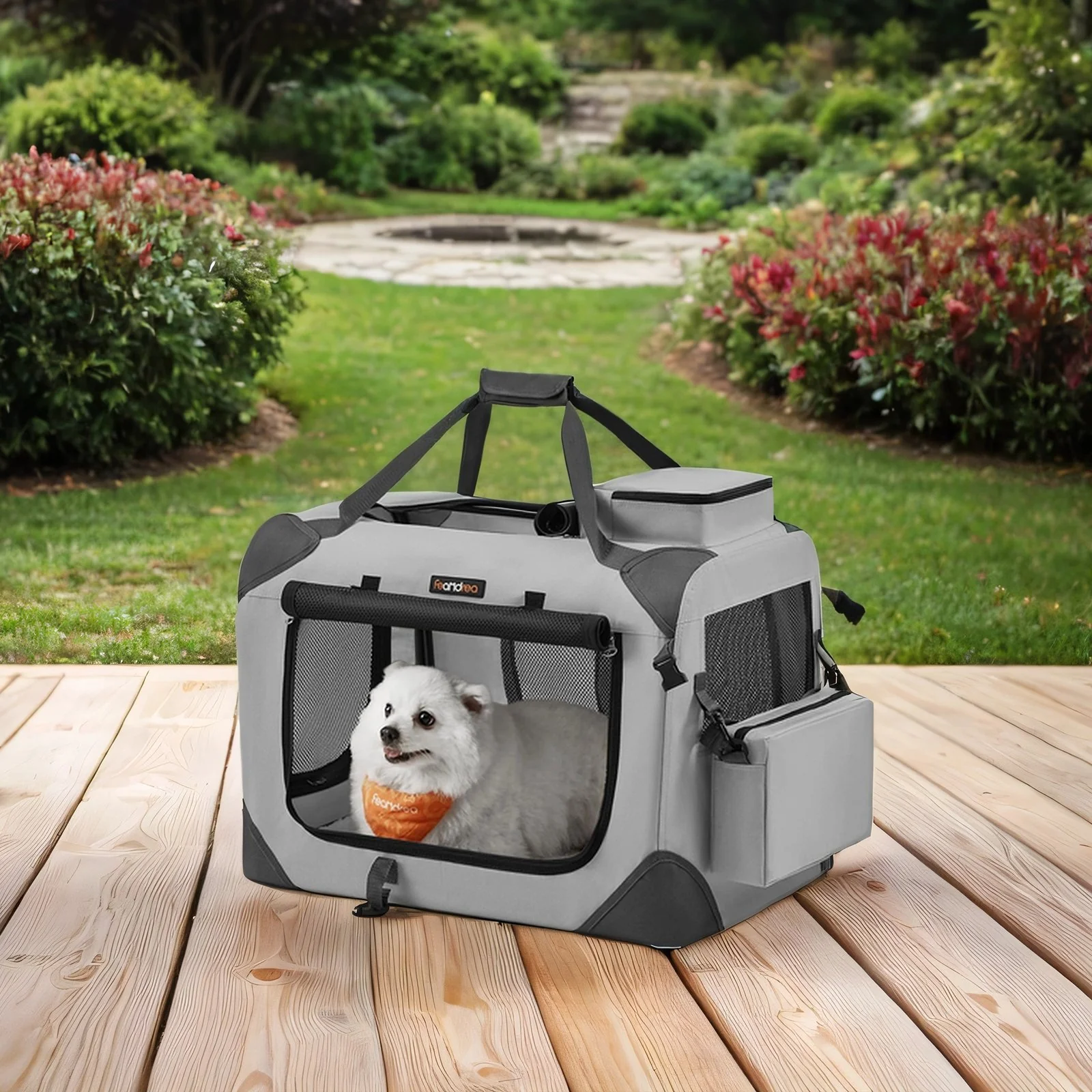 Hundebox M aus Oxford-Gewebe mit Griffen rauchgrau