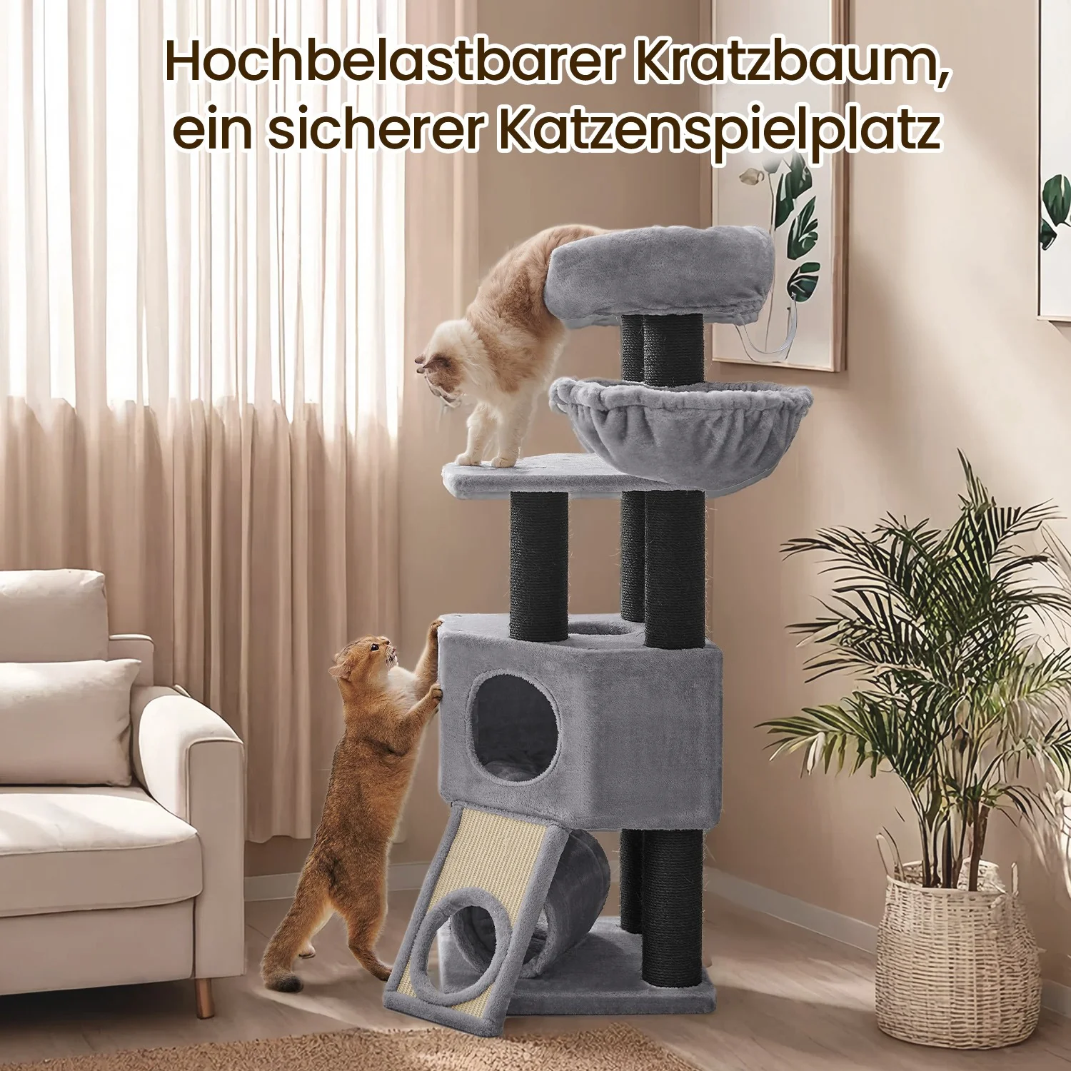 Kratzbaum dicke Stämme 141 cm Grau