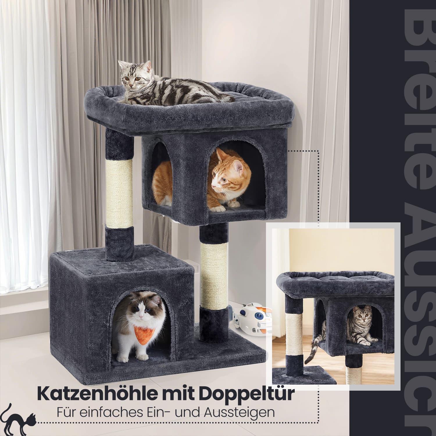 Kratzbaum mit großer Plattform und 2 Katzenhöhlen - Image 3