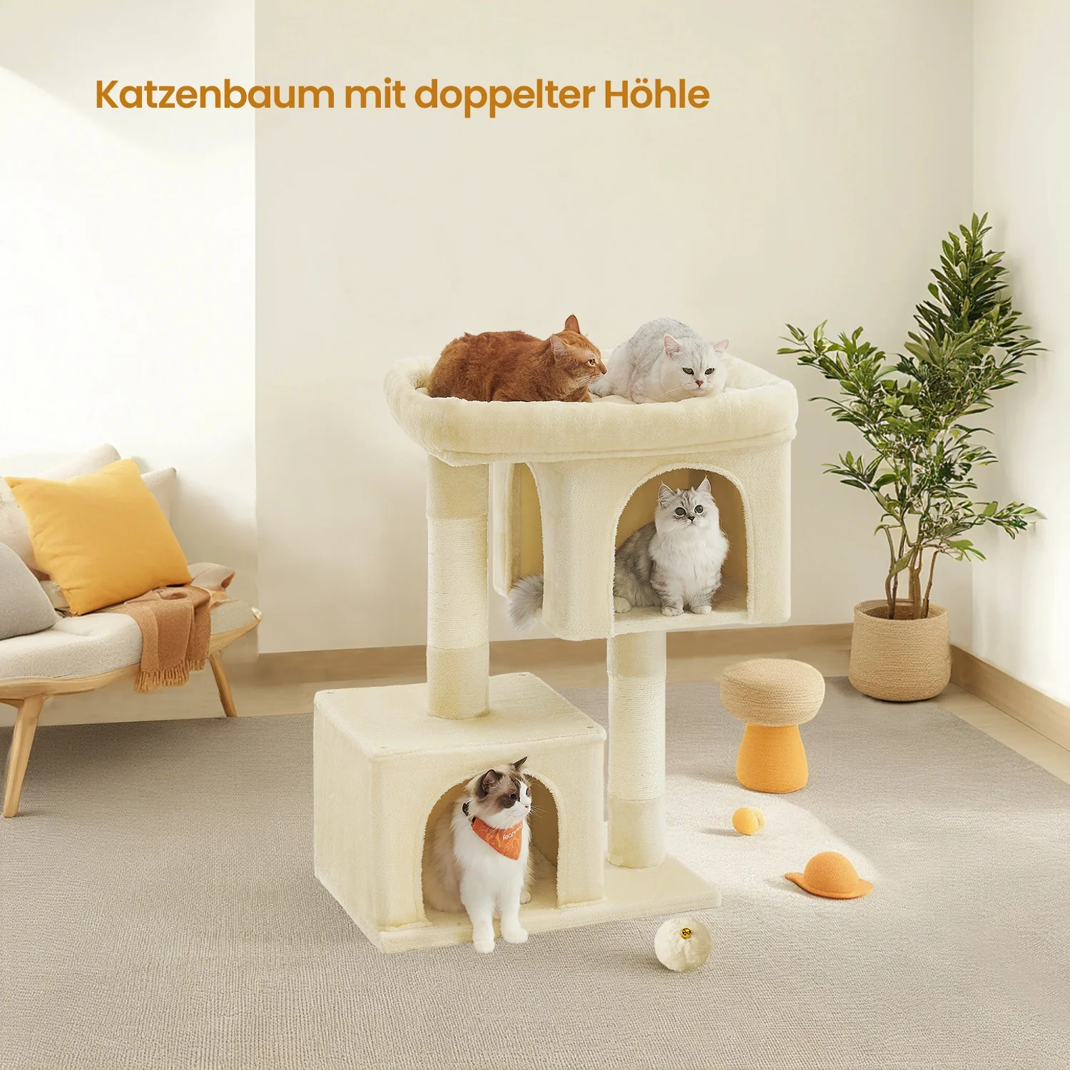 Kratzbaum mit großer Plattform und 2 Katzenhöhlen - Image 8