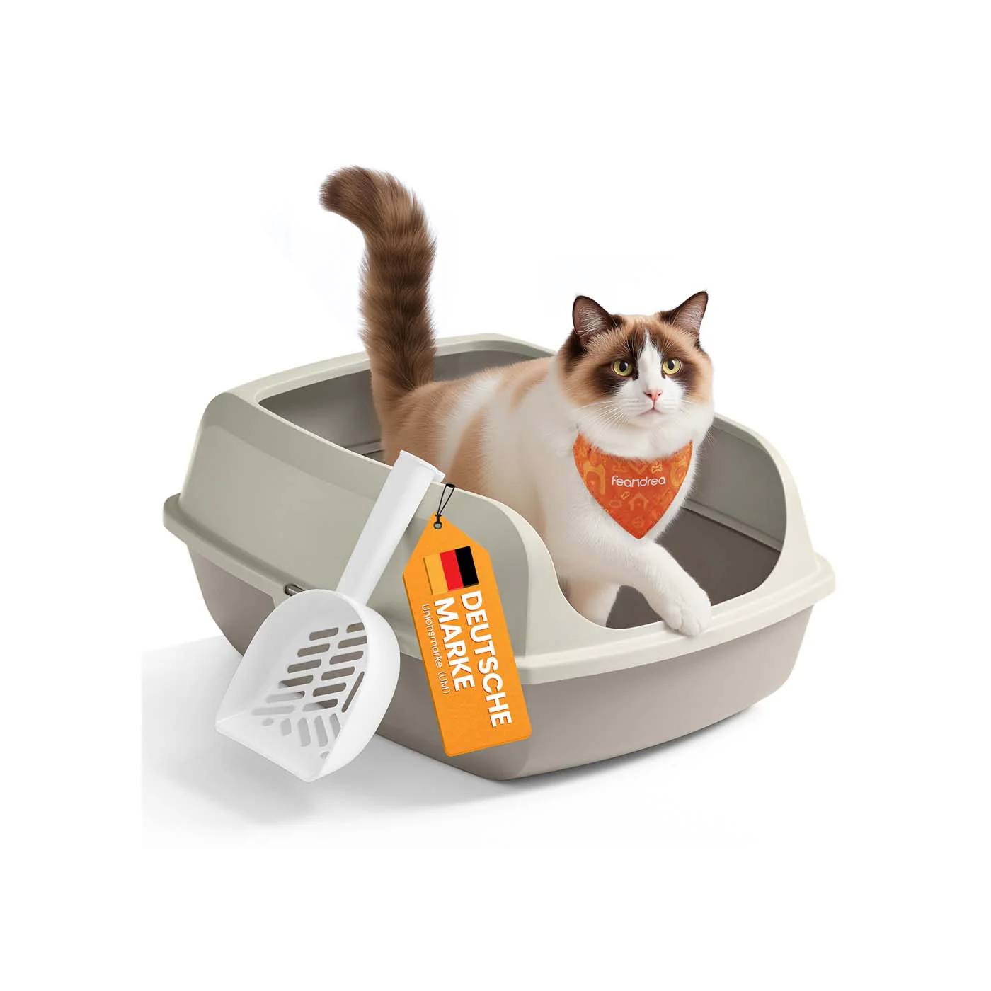 Offene Katzentoilette mit hohen Seitenwänden und Schaufel - Image 2