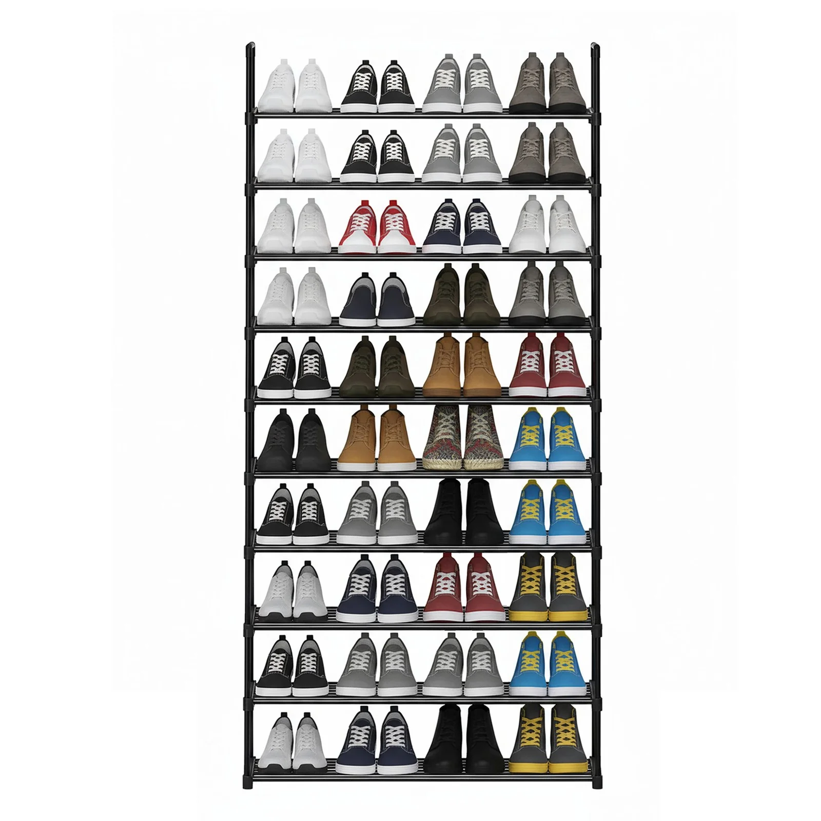 Schuhregal mit 10 Ebenen, offener Schuhschrank hoch, Schuhständer schmal
