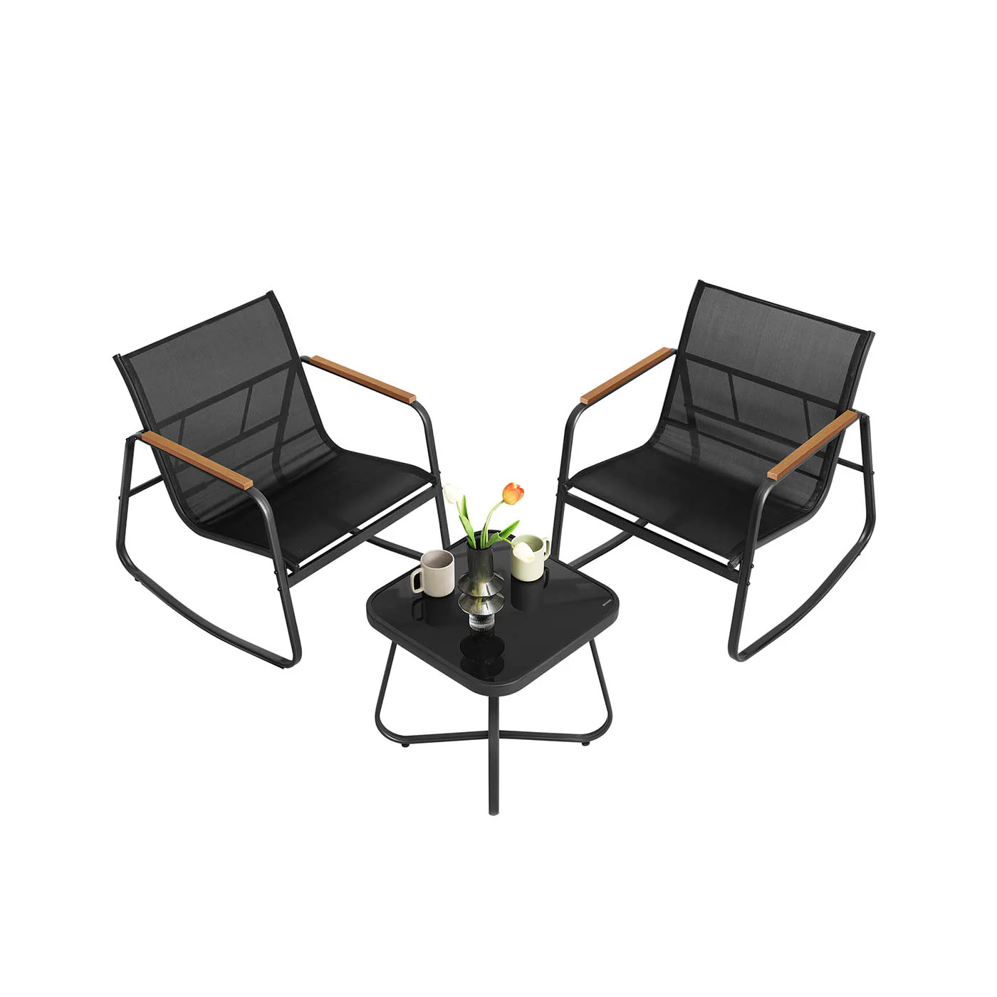 Gartenmöbel-Set 2 Schaukelstühle mit Tisch