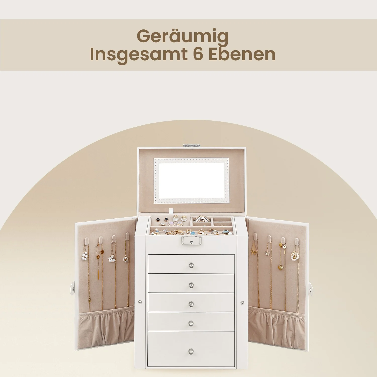 Große Schmuckschatulle mit 6 Ebenen