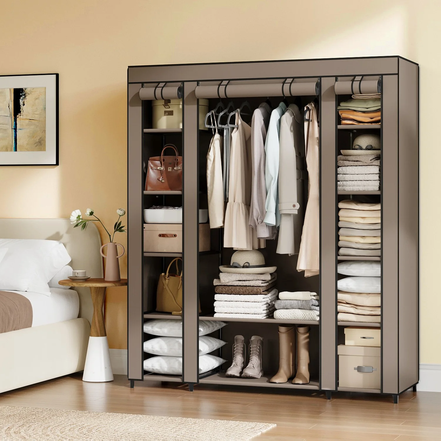 Kleiderschrank 12 Ablagen mit Metallrahmen und Überzug aus Vliesstoff - Image 5
