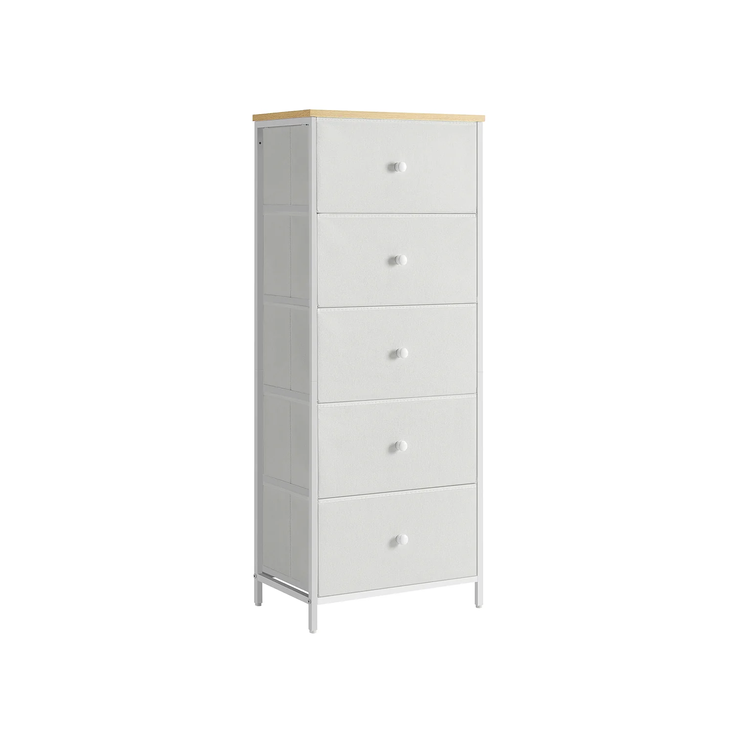 Kommode mit 5 Stoff-Schubladen schmal taubengrau-cremeweiß - Image 2