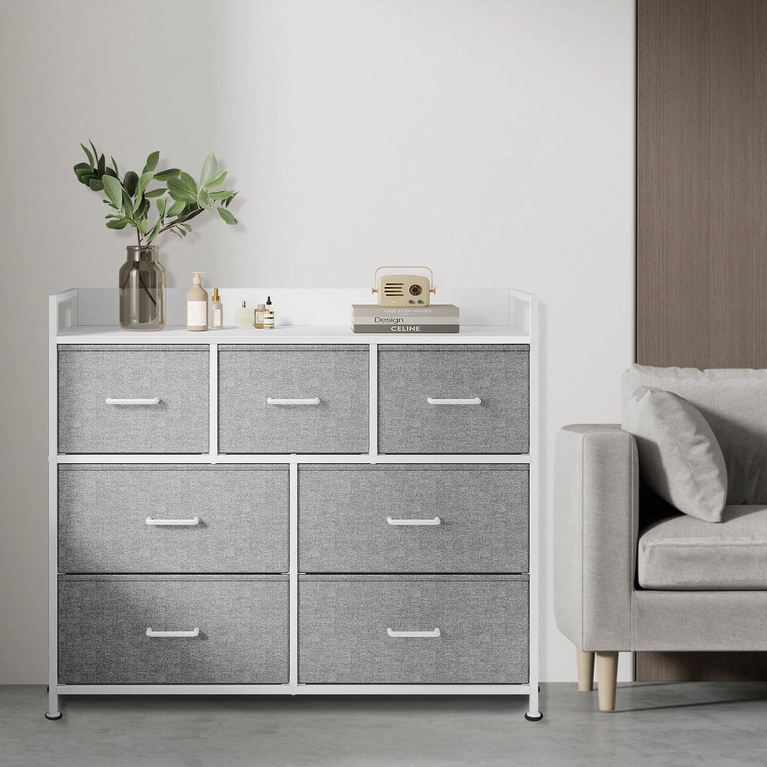 Kommode mit Metallgestell und 7 Stoffschubladen mit Griffen - Image 2