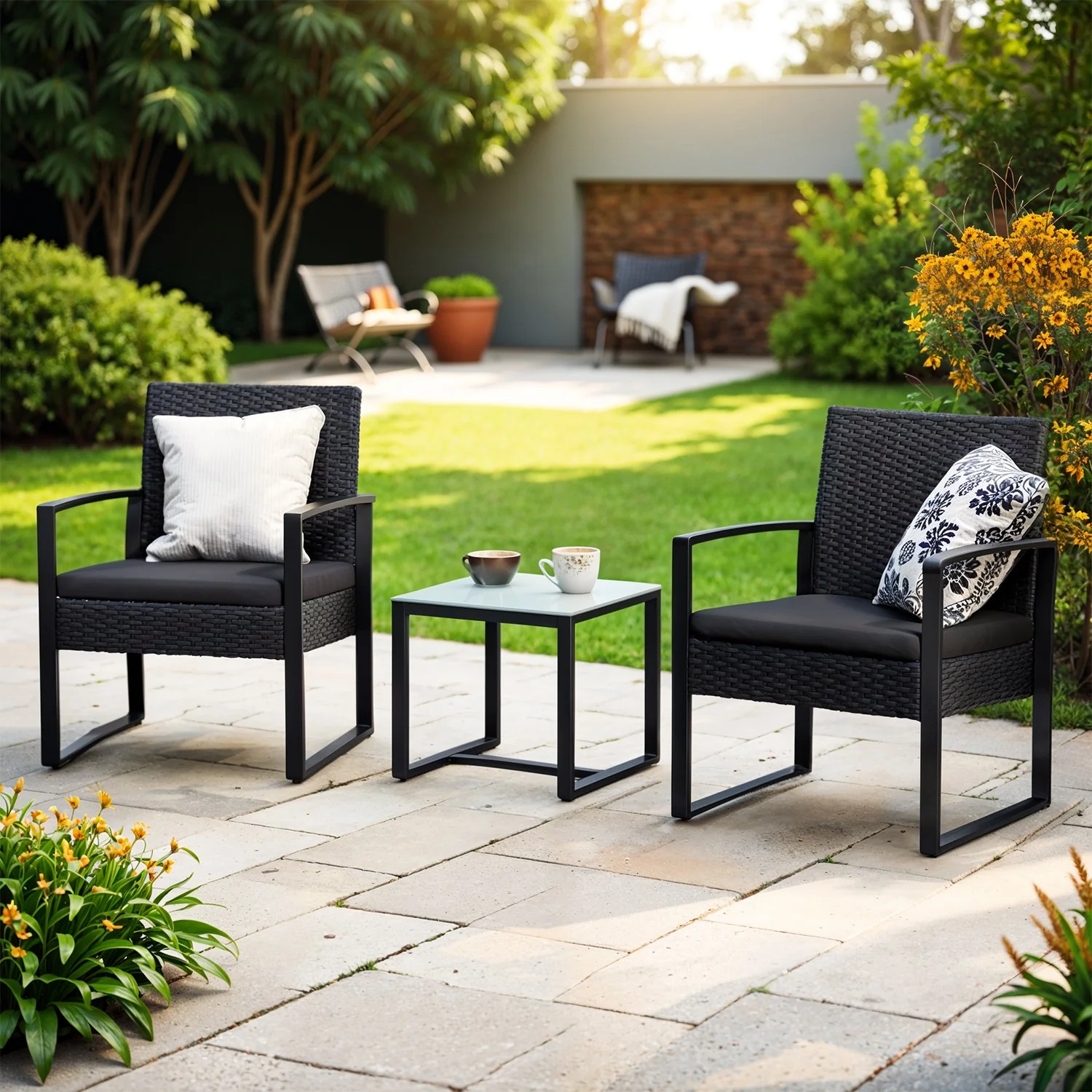 PE-Polyrattan Gartenmöbel-Set mit Tisch und 2 Stühlen