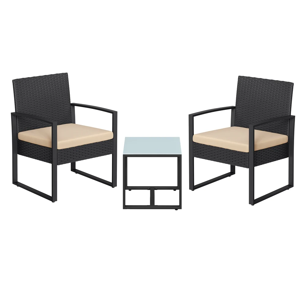 PE-Polyrattan Gartenmöbel-Set mit Tisch und 2 Stühlen - Image 2