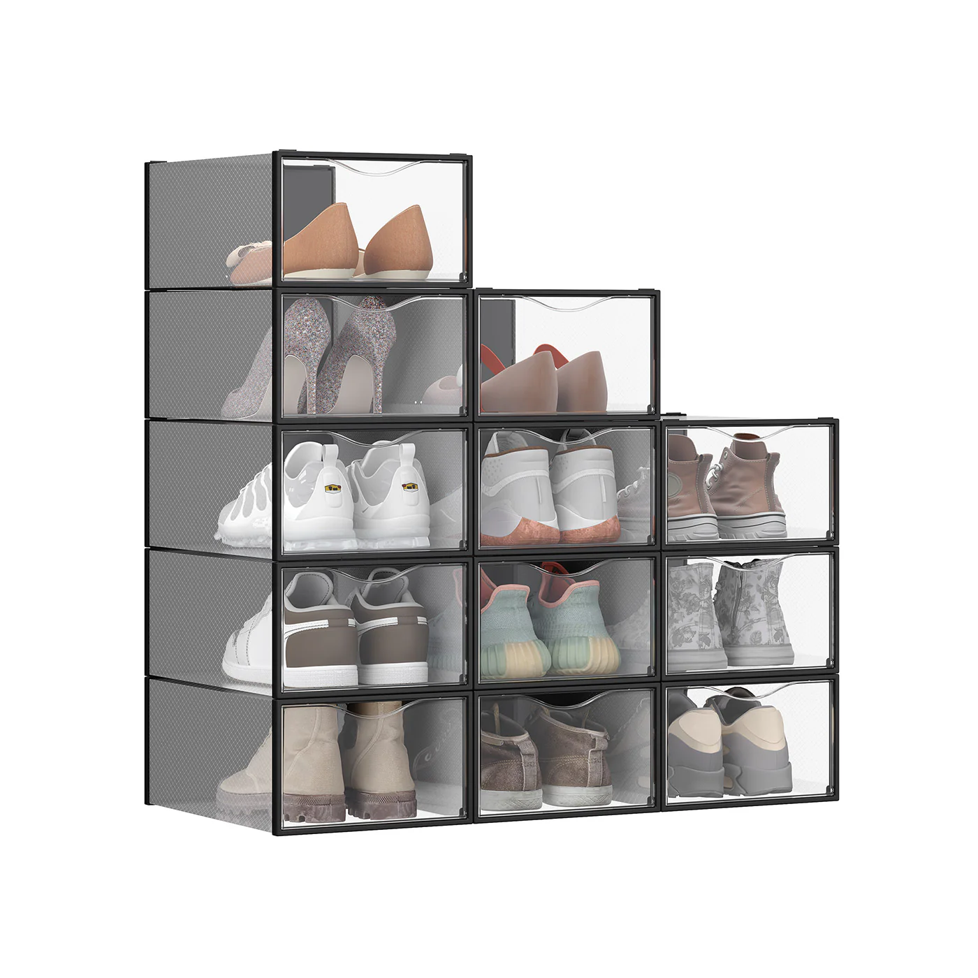Praktisches Set stapelbarer Schuhboxen mit transparenter Tür - Image 3