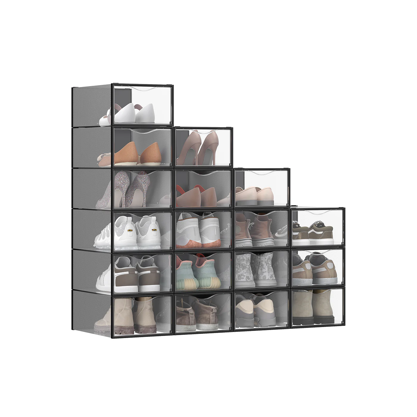 Praktisches Set stapelbarer Schuhboxen mit transparenter Tür - Image 4
