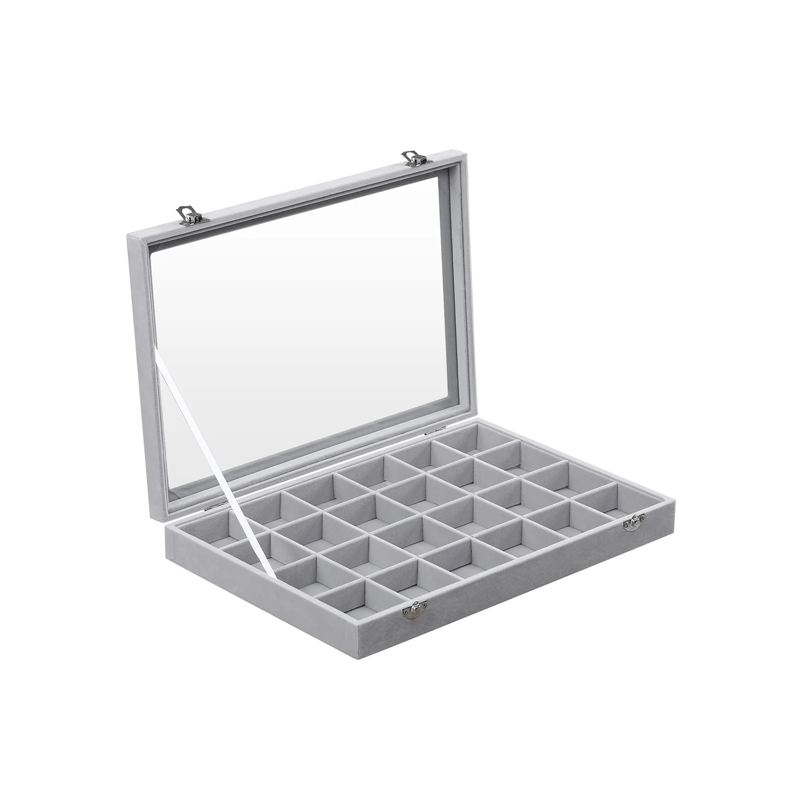 Schmuckbox mit Glasdeckel und 24 Fächern