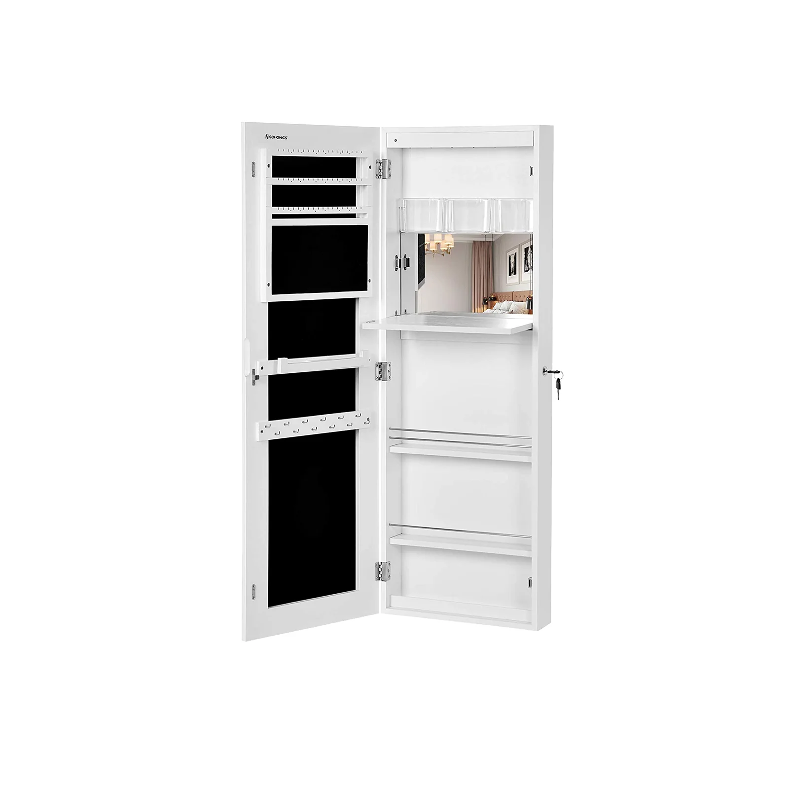 Schmuckschrank mit rahmenloser Spiegeltür