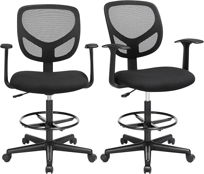SONGMICS Arbeitsstuhl, 2er Set, Ergonomischer Bürostuhl mit Armlehnen