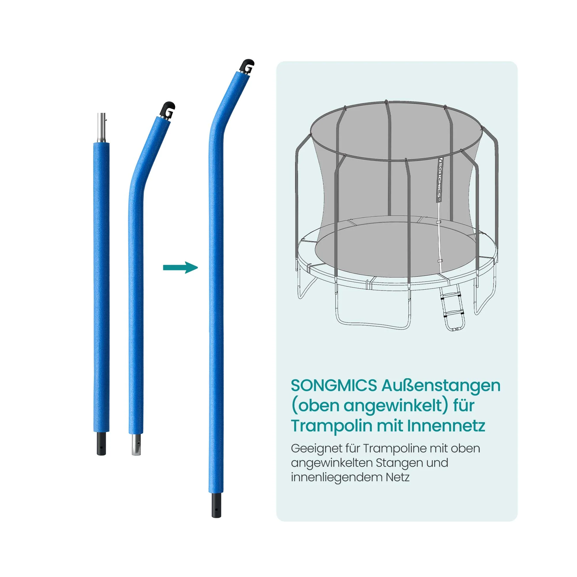 Außenstangen-Set (1* angewinkelt oben + 1* gerade unten) für Trampolin mit Innennetz