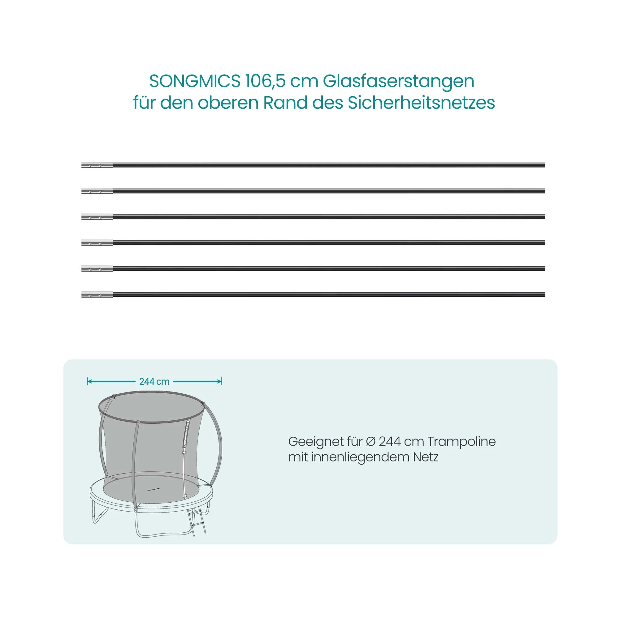 6 Glasfaserstangen 106,5 cm für den oberen Rand