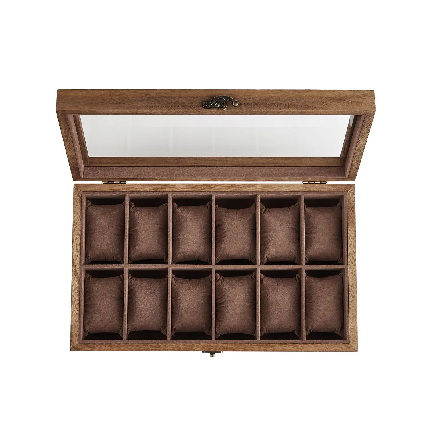 Uhrenbox 6 Fächer aus Massivholz mit Glasdeckel walnussfarben - Image 2