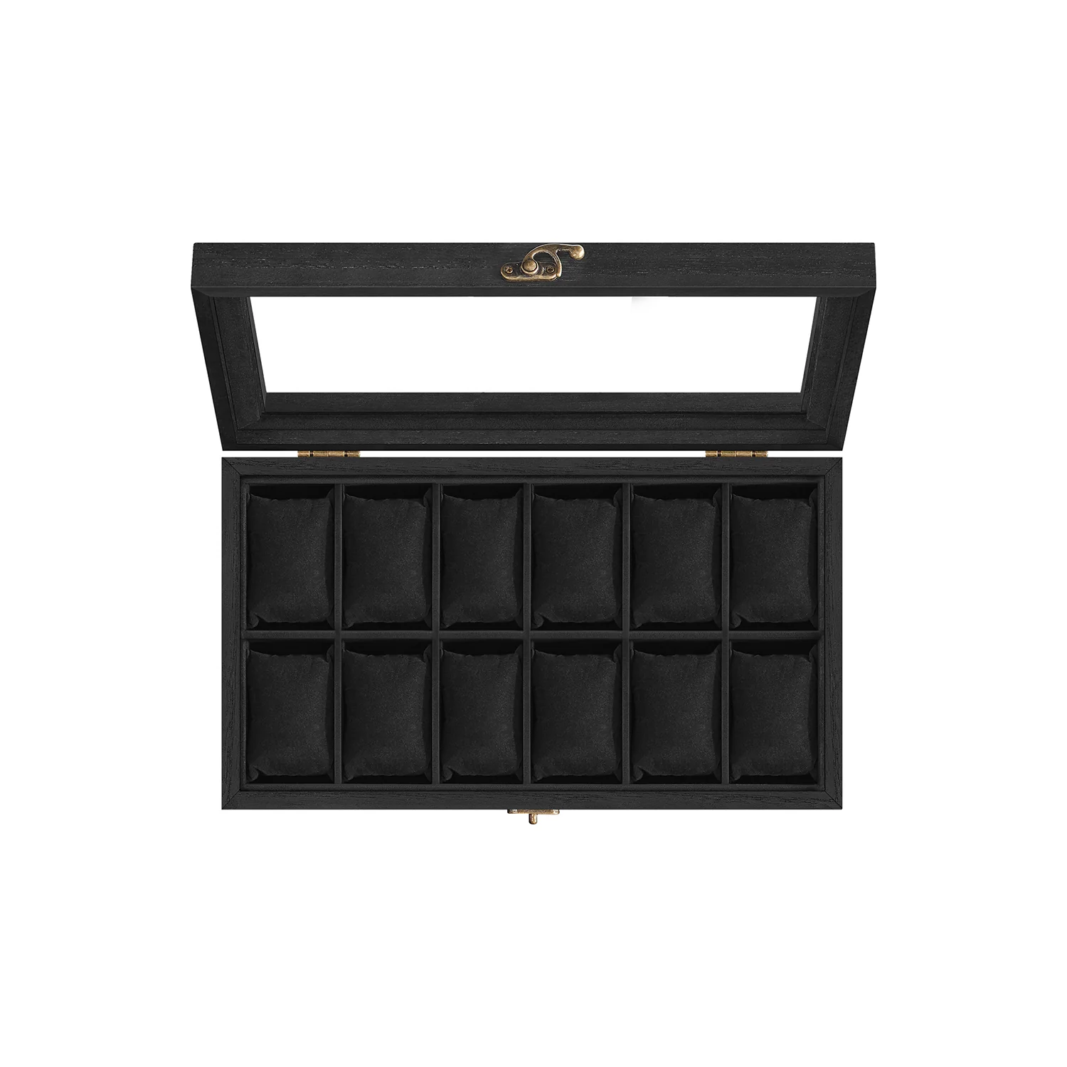 Uhrenbox 6 Fächer aus Massivholz mit Glasdeckel walnussfarben - Image 4