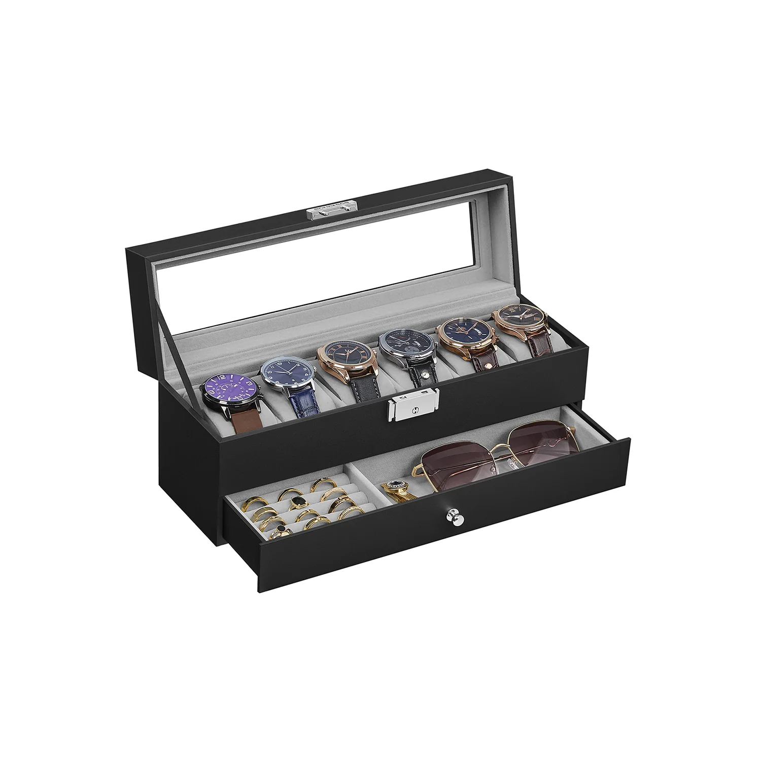 Uhrenbox mit 2 Ebenen PU-Bezug und Innenfutter - Image 2