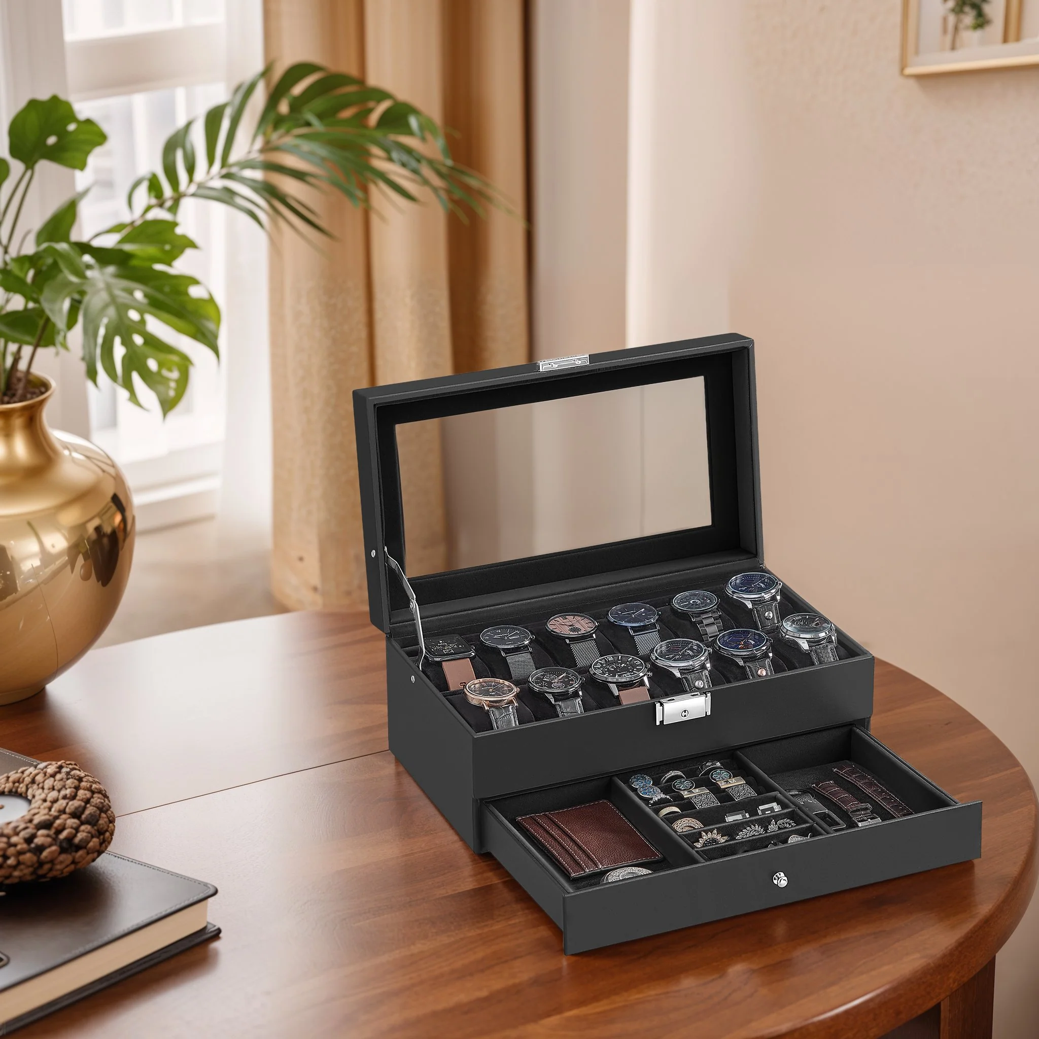 Uhrenbox, Uhrenkasten mit Glasdeckel, 2 Ebenen - Image 3