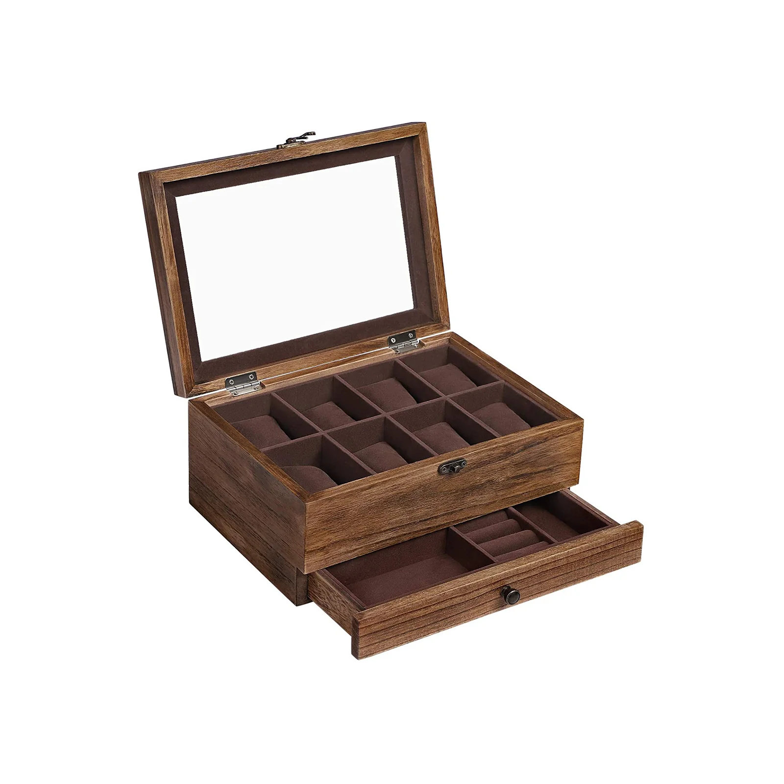 Uhrenbox mit Glasdeckel aus Massivholz