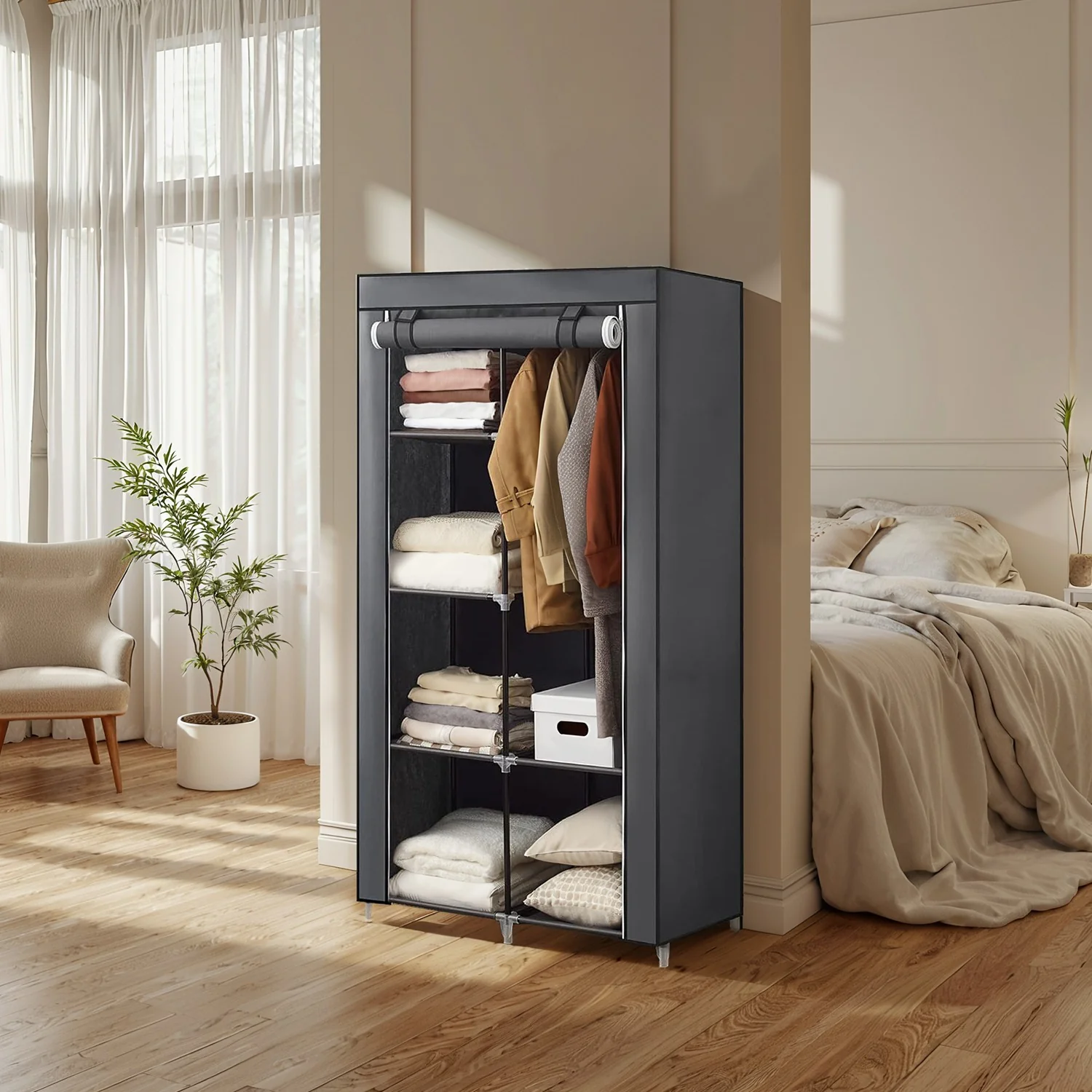 Kleiderschrank, 1 Kleiderstange, 6 Ebenen - Image 2