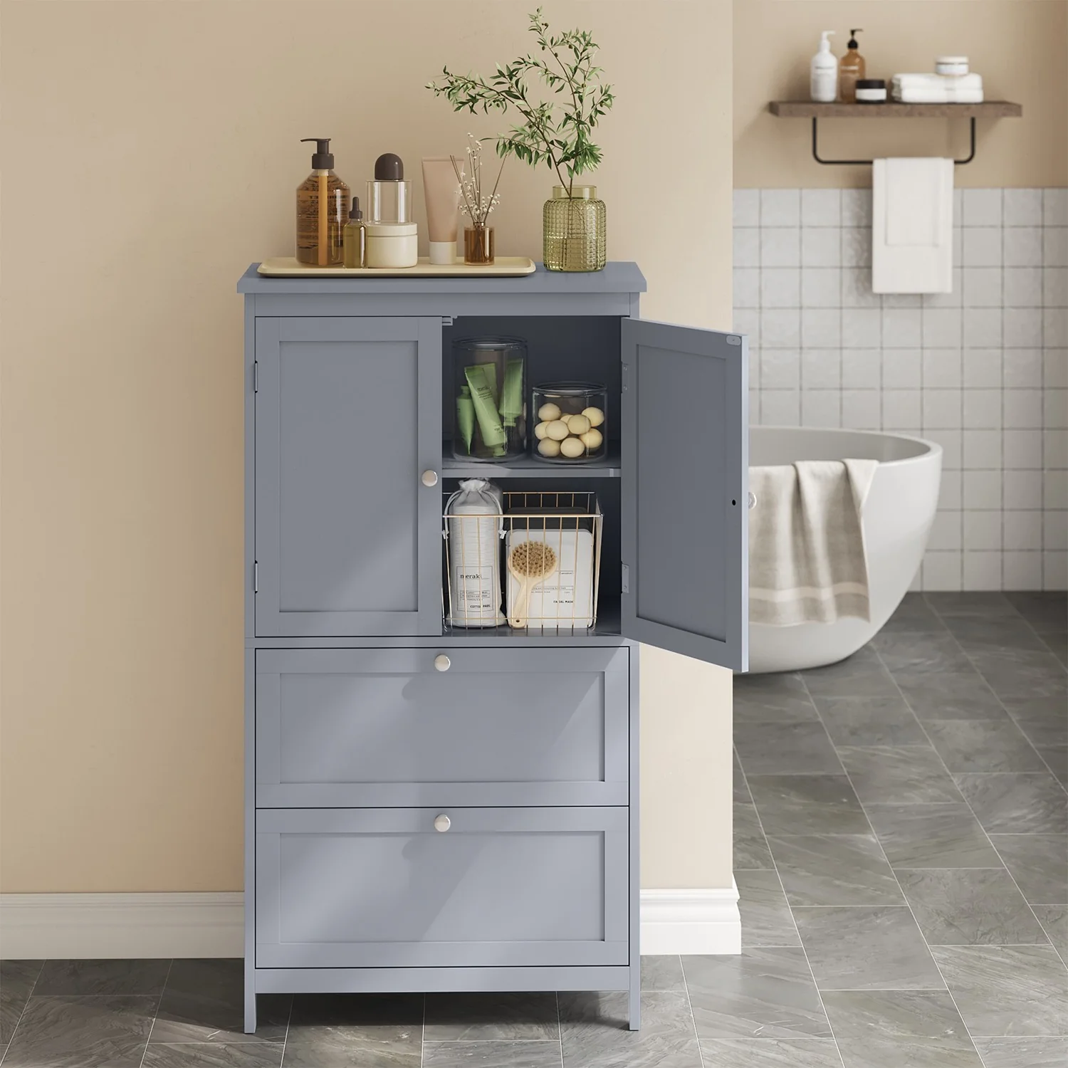 Badezimmerschrank 30 x 60 x 110 cm mit 2 Türen und 2 Schubladen - Image 2