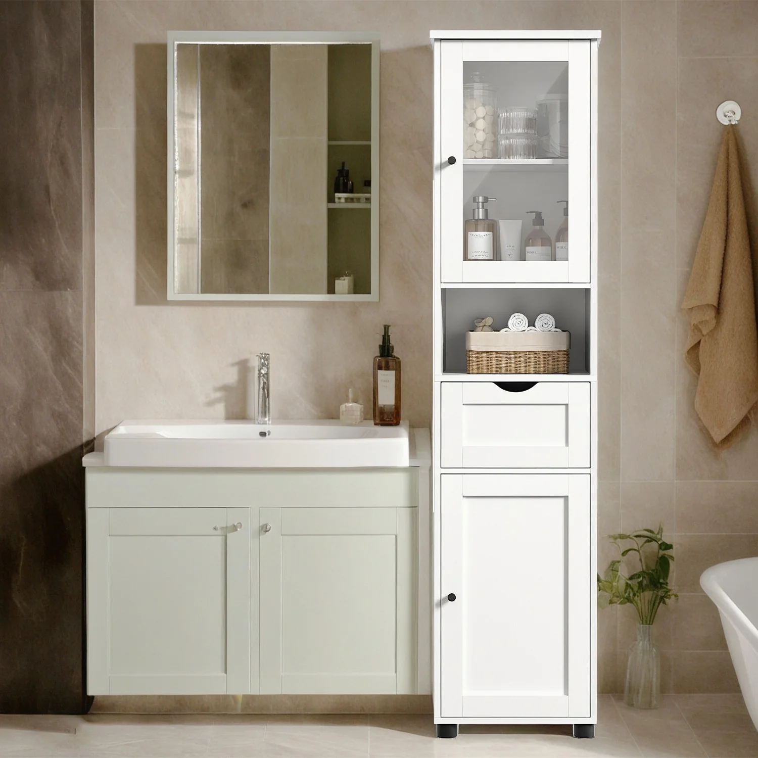 Badschrank mit höhenverstellbaren Ablagen Weiß - Image 2