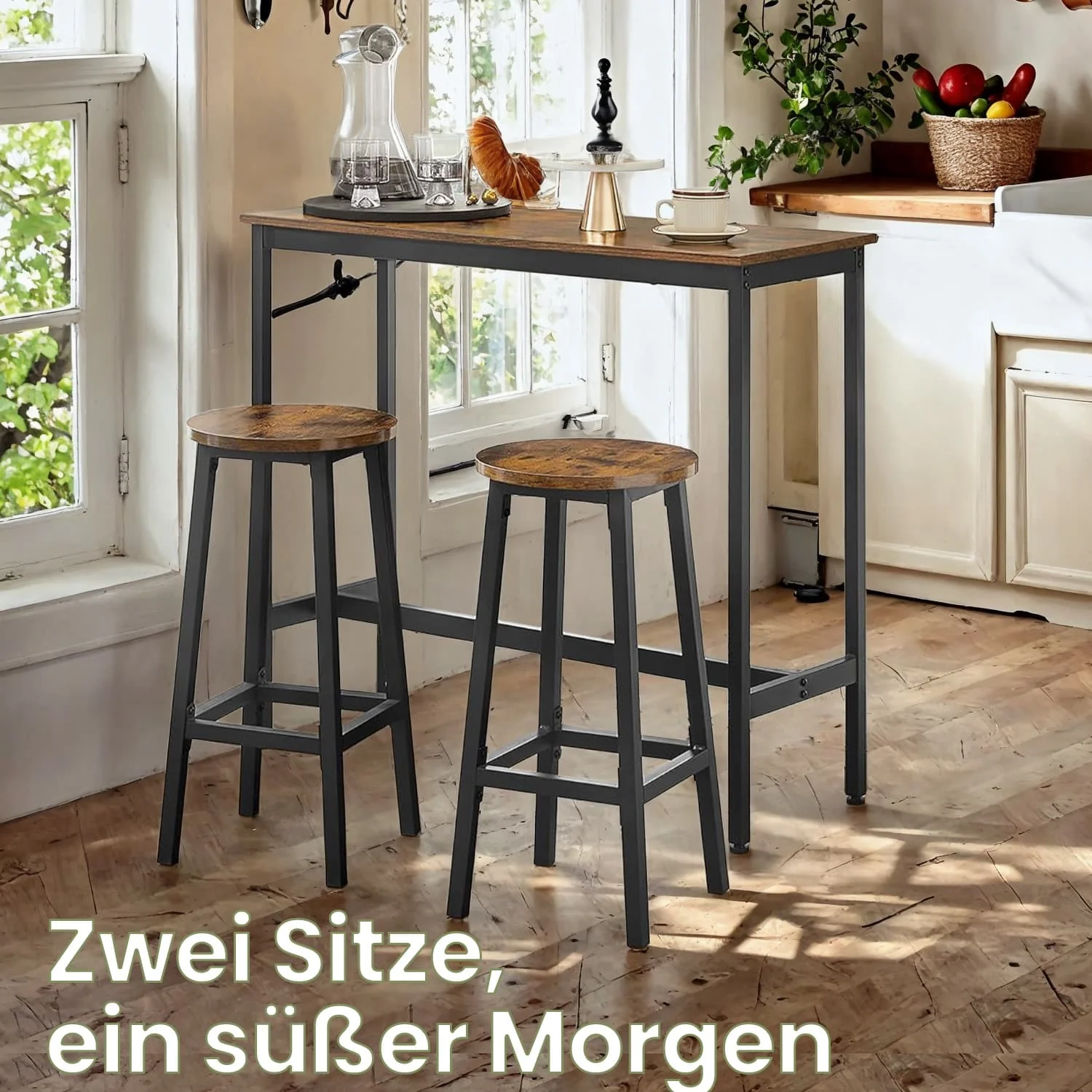 Bartisch-Set mit 2 Barhockern vintagebraun-schwarz