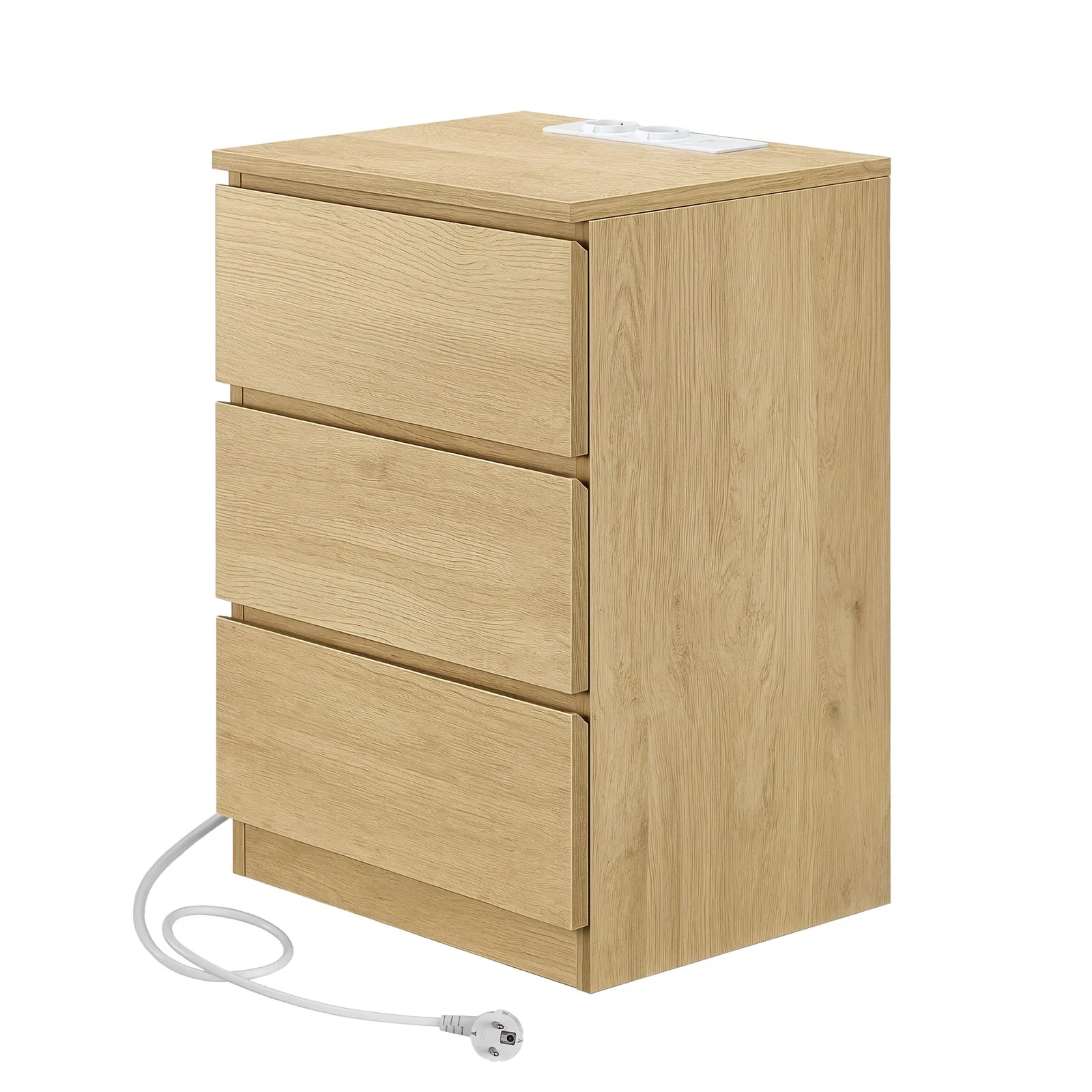 Nachttisch mit Steckdosenleiste, Beistelltisch mit 3 Schubladen, 2 AC-Steckdosen - Image 6