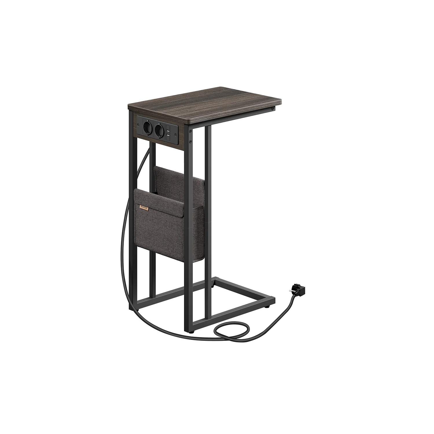 Beistelltisch C-Form mit 2 AC-Steckdosen ebenholzschwarz - Image 2