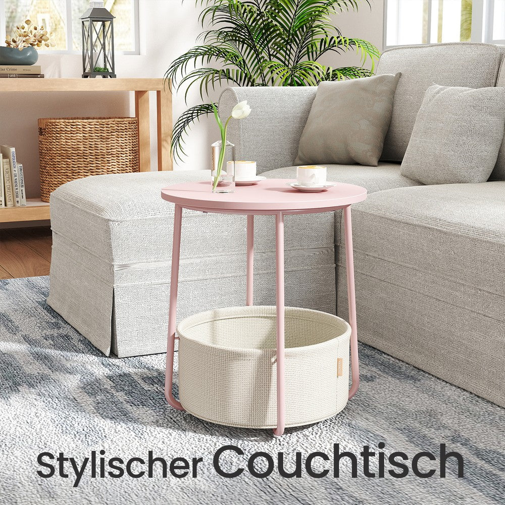 Beistelltisch rund mit Korb aus Stoff