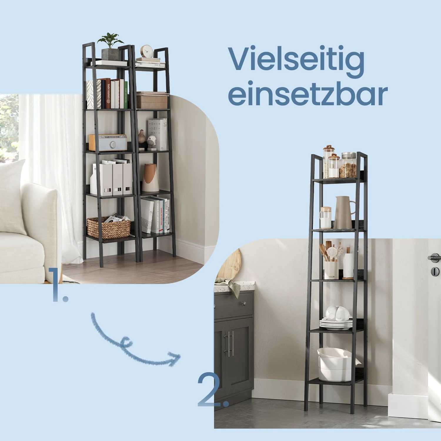 Bücherregal, Leiterregal 5 Ebenen, schmal