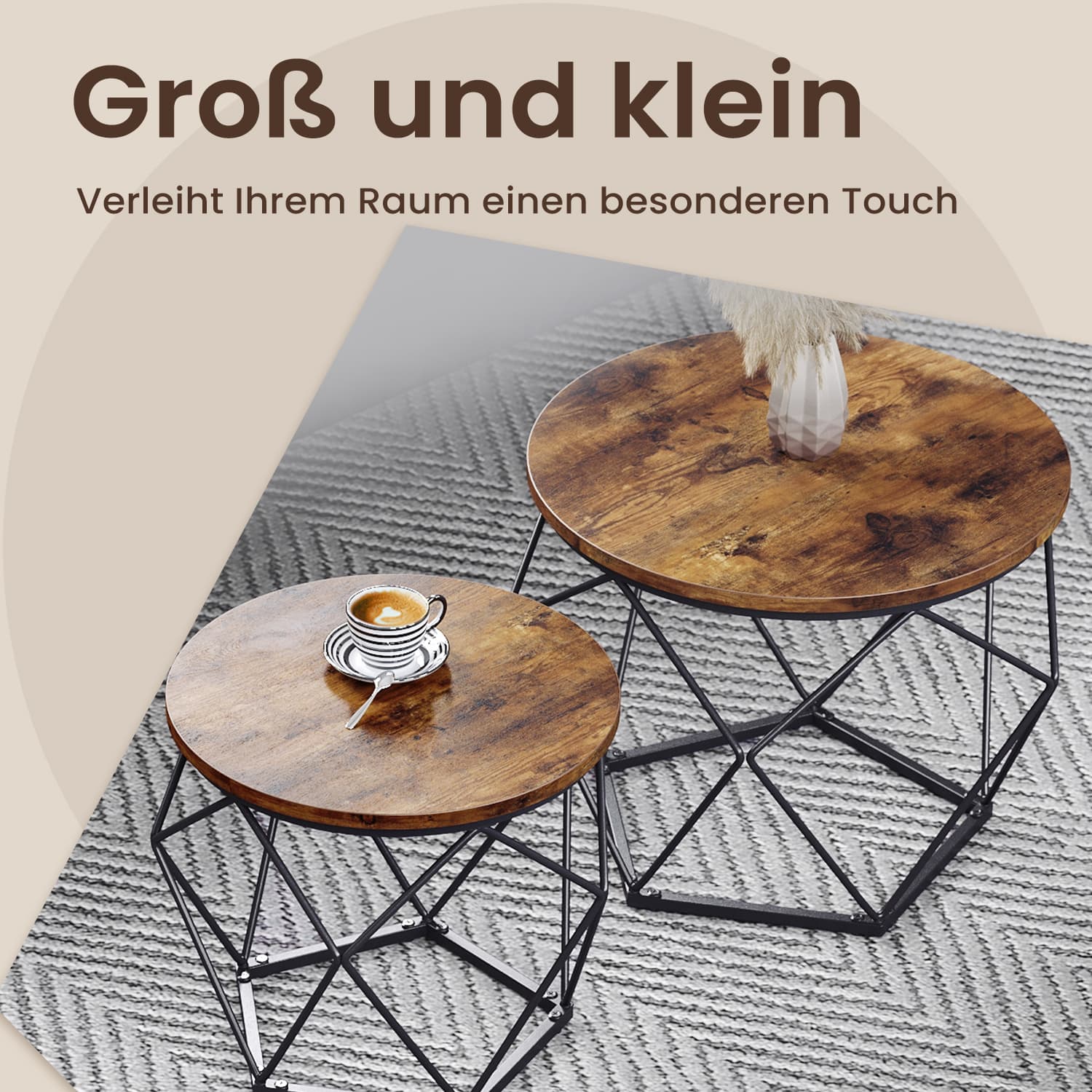 Couchtisch rund, 2er Set, Wohnzimmertisch