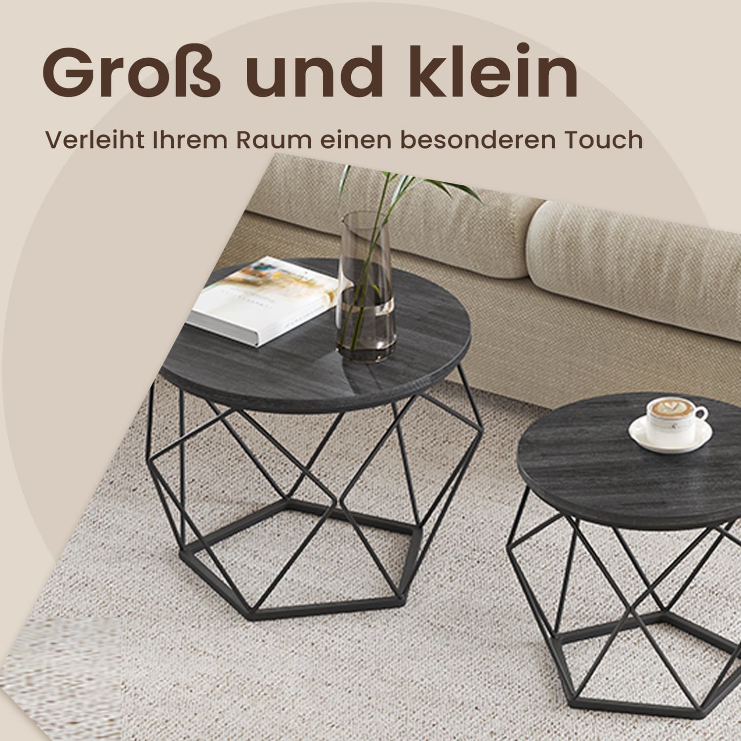 Couchtisch rund, 2er Set, Wohnzimmertisch - Image 2