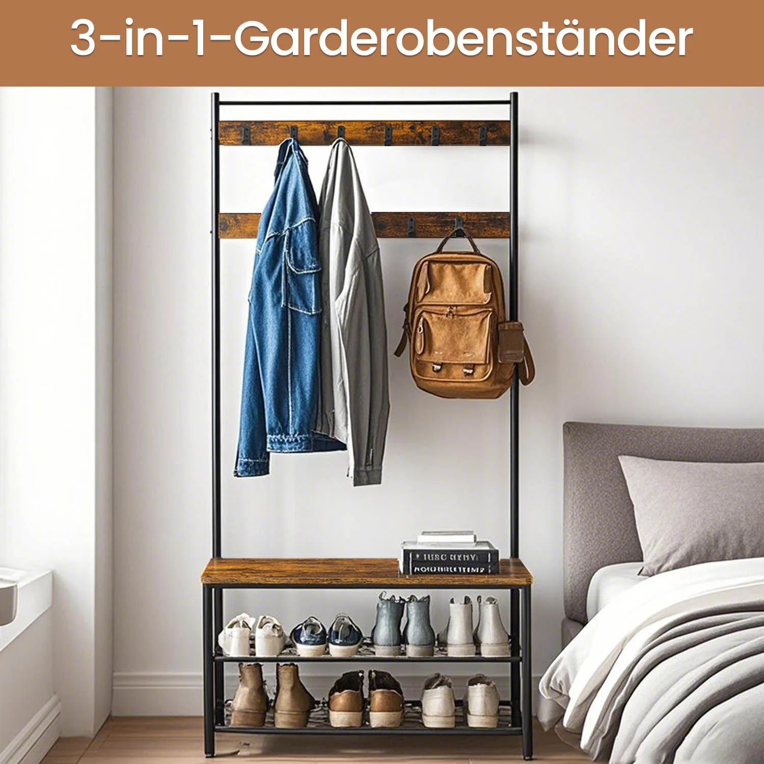 Garderobenständer mit 3 Ablagen