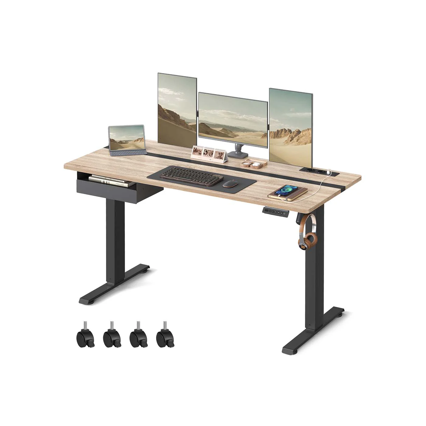 Höhenverstellbarer Schreibtisch elektrisch mit Steckdose und Schublade - Image 3