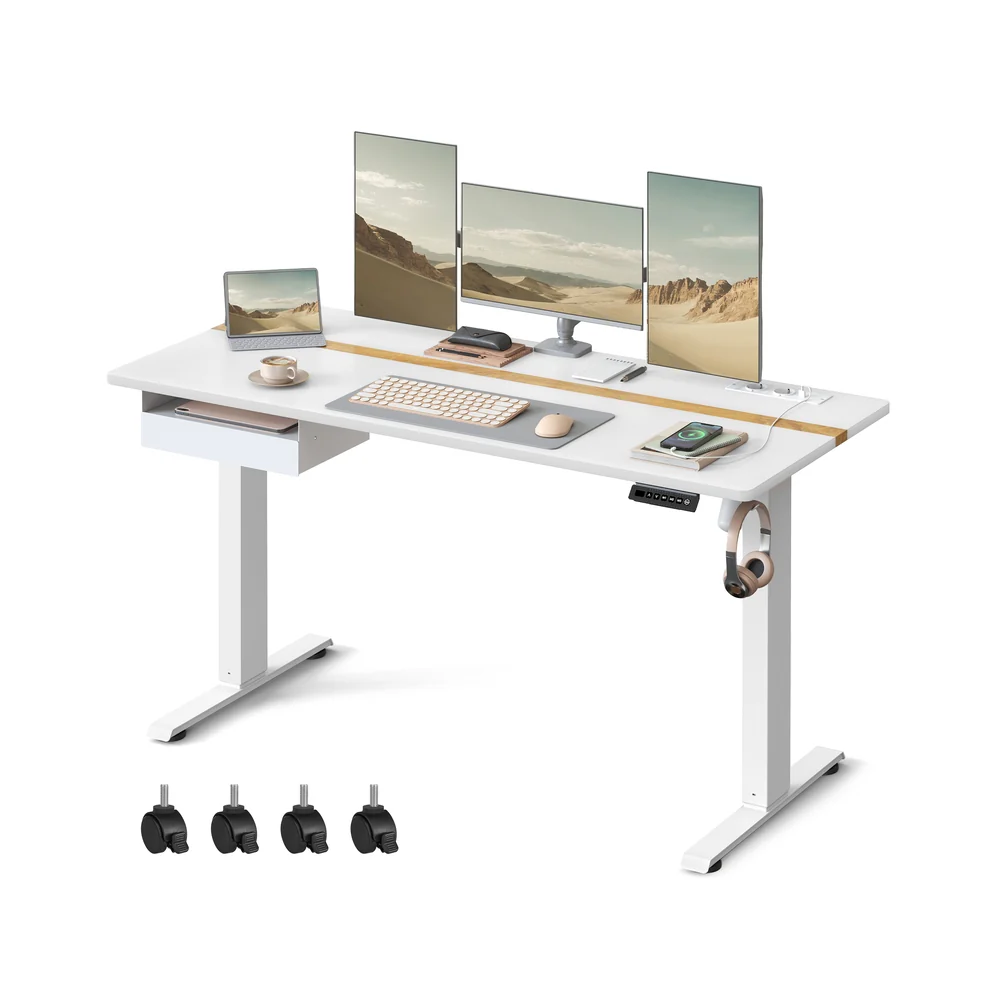Höhenverstellbarer Schreibtisch elektrisch mit Steckdose und Schublade - Image 4