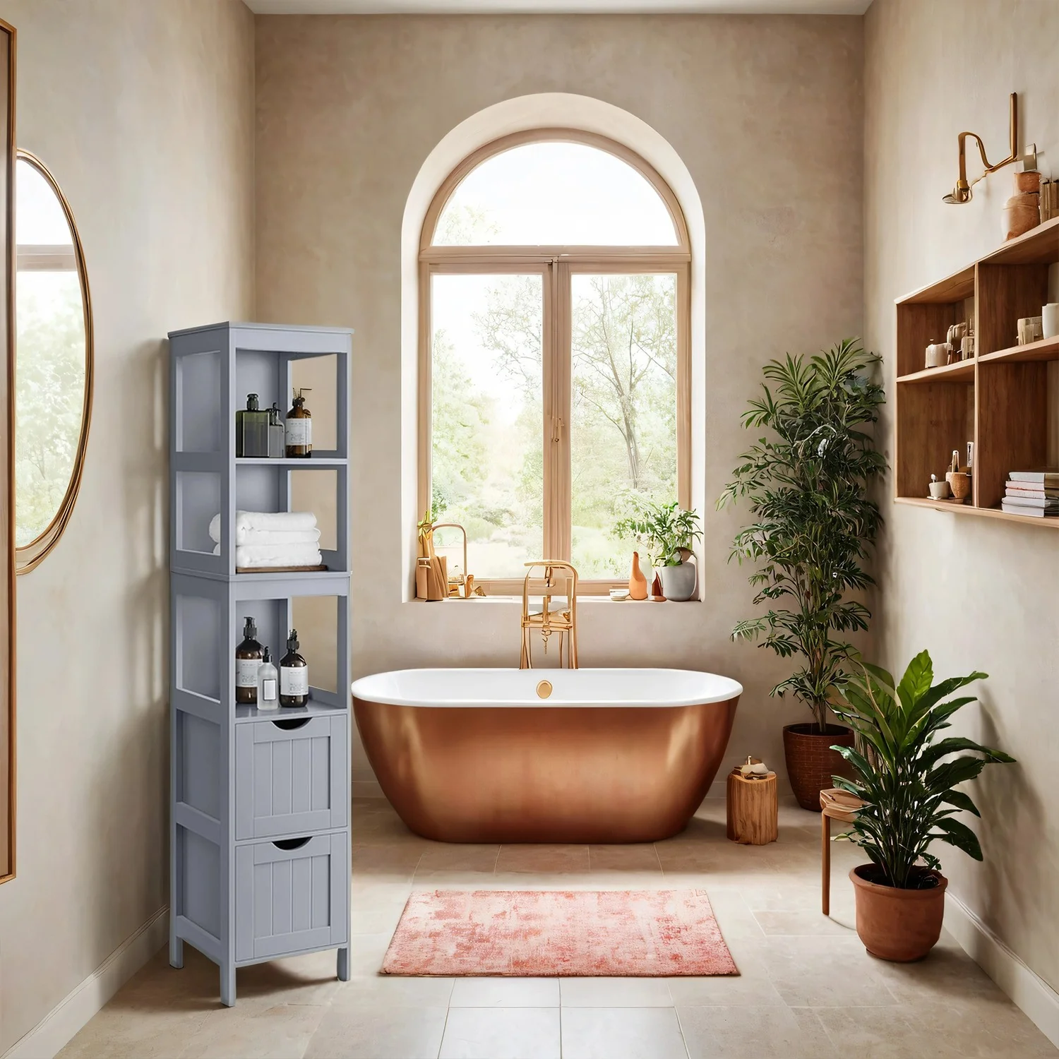 Hochschrank Badezimmer schmal stehend taubengrau