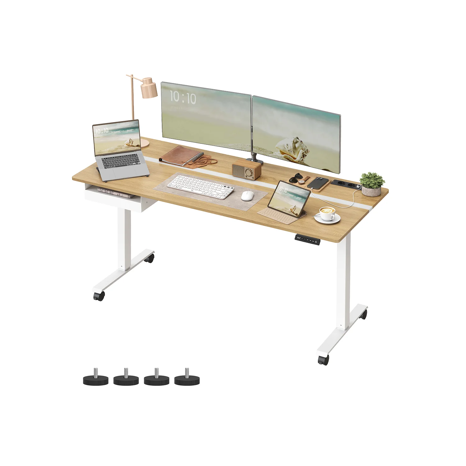 Höhenverstellbarer Schreibtisch elektrisch mit Steckdose und Schublade - Image 10