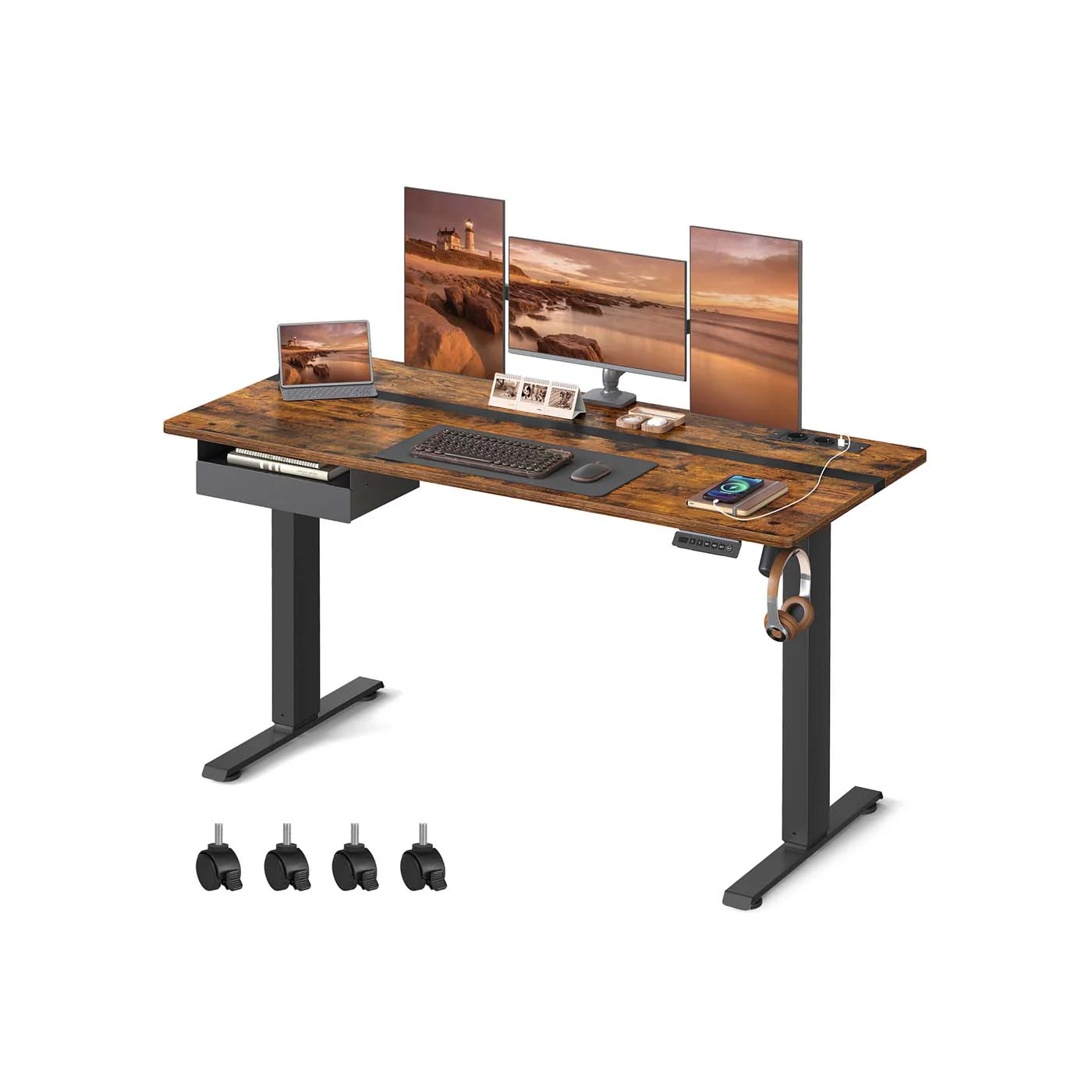 Höhenverstellbarer Schreibtisch elektrisch mit Steckdose und Schublade - Image 2