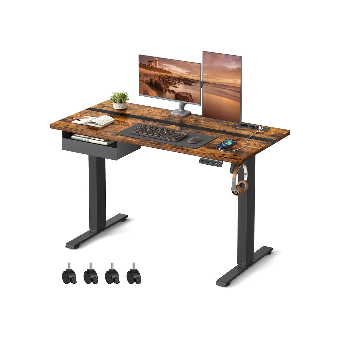 Höhenverstellbarer Schreibtisch elektrisch mit Steckdose und Schublade - Image 5