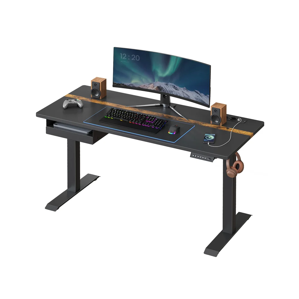 Höhenverstellbarer Schreibtisch elektrisch mit Steckdose und Schublade - Image 6