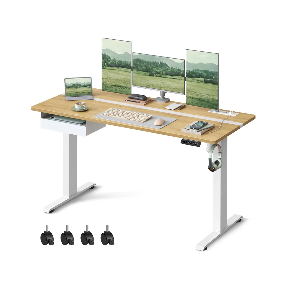 Höhenverstellbarer Schreibtisch elektrisch mit Steckdose und Schublade - Image 9