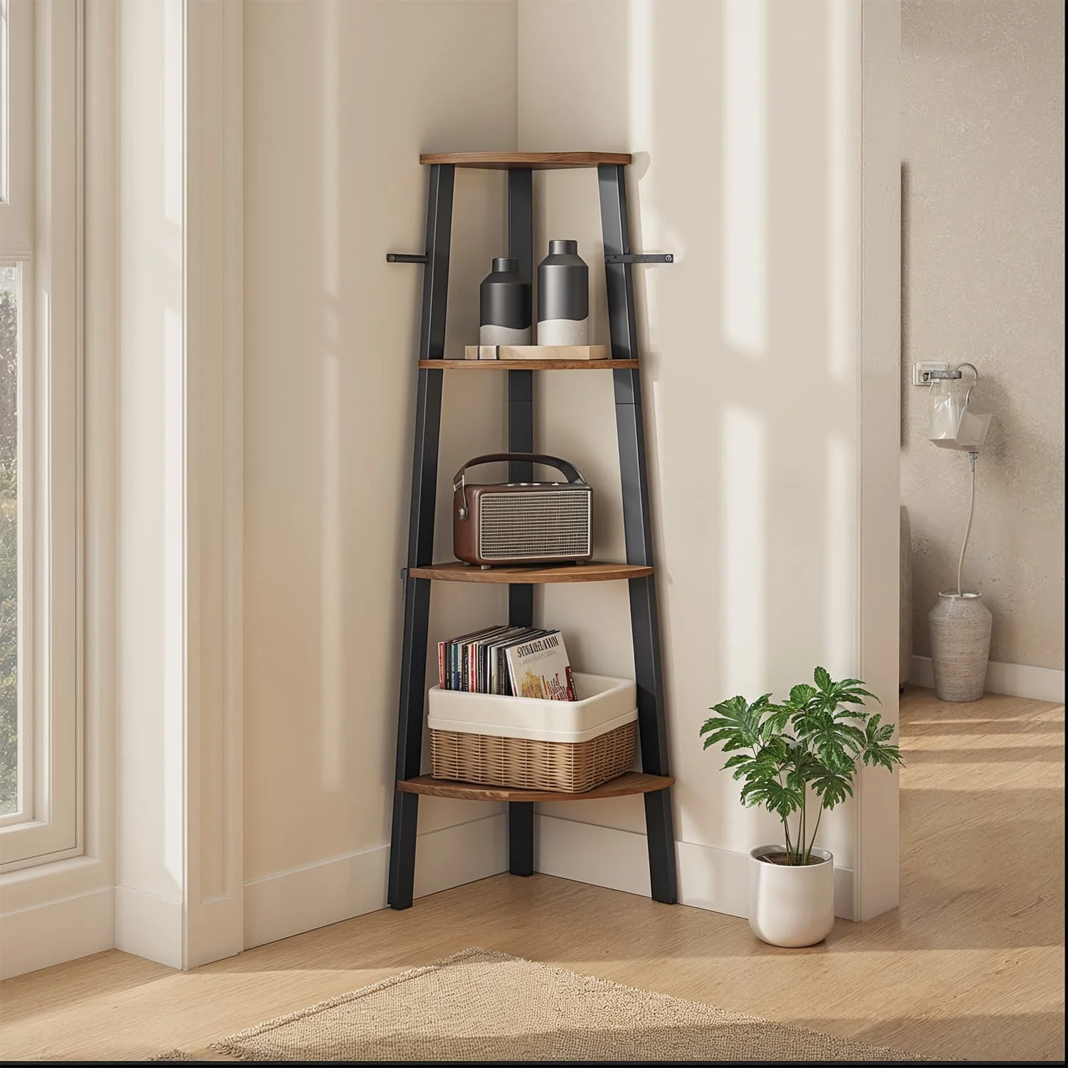 Eckregal, Bücherregal mit 4 Ebenen, Leiterregal
