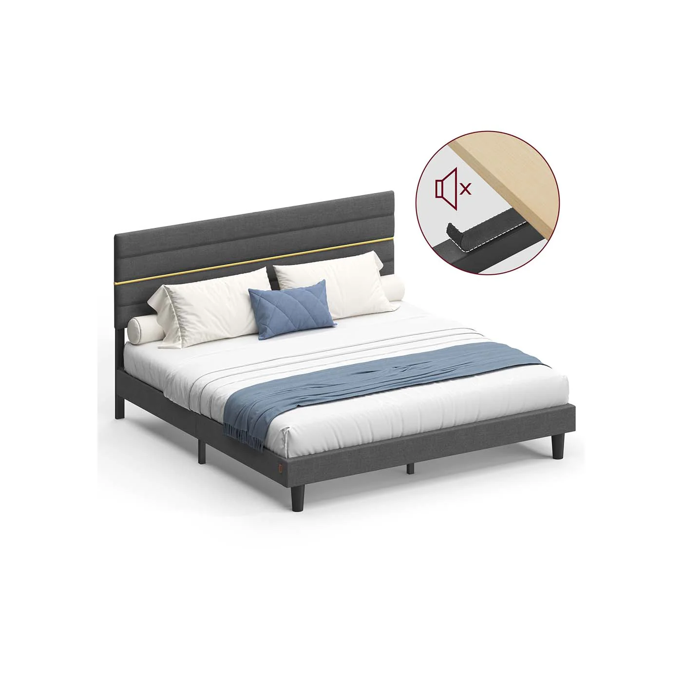 Modernes Doppelbettgestell mit gepolstertem Kopfteil für Schlafzimmer - Image 3