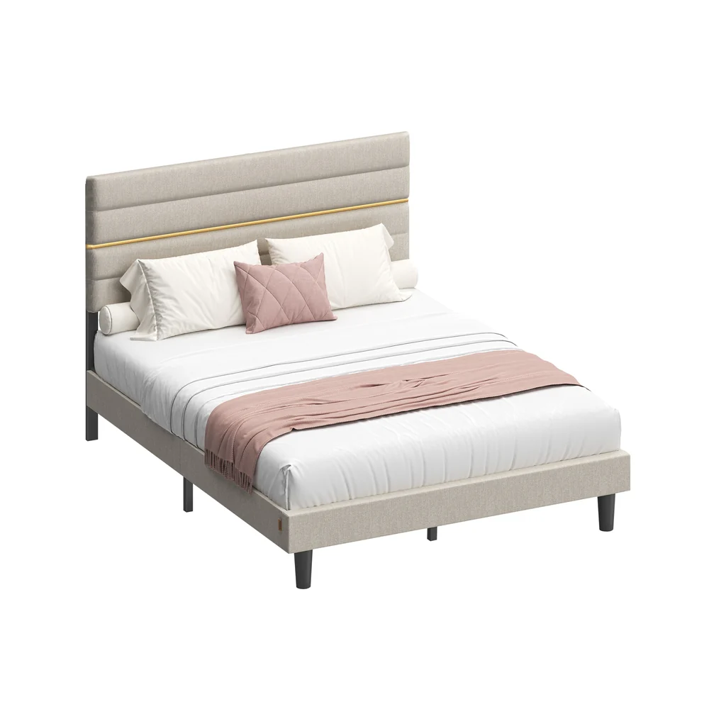 Modernes Doppelbettgestell mit gepolstertem Kopfteil für Schlafzimmer - Image 4
