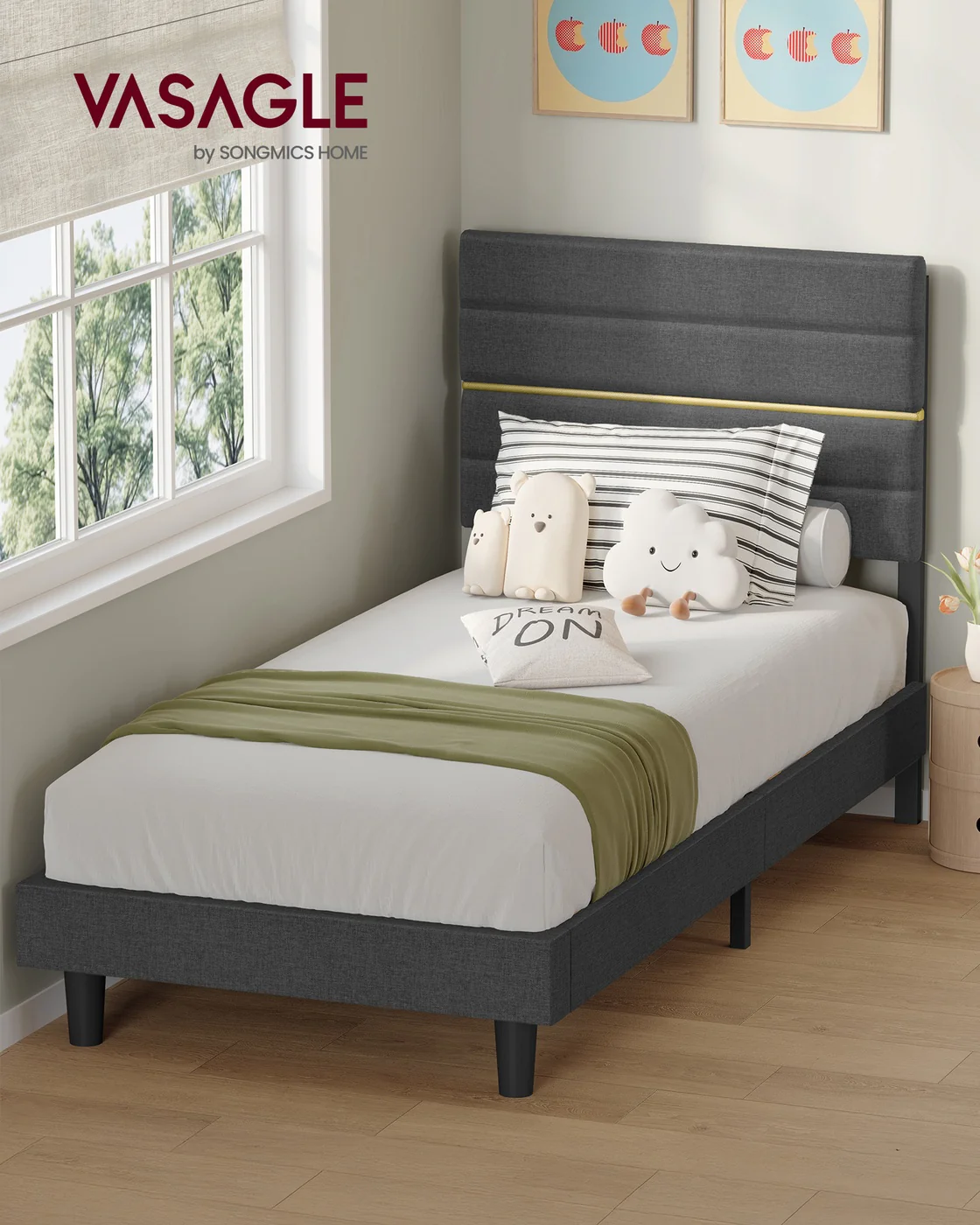 Modernes Doppelbettgestell mit gepolstertem Kopfteil für Schlafzimmer - Image 6