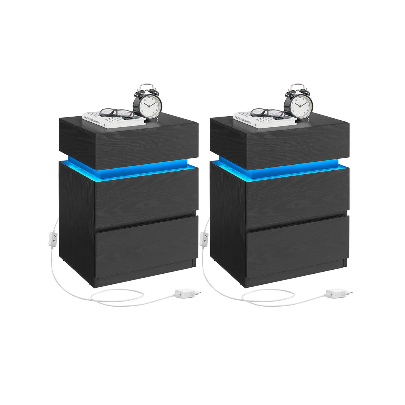 Nachttisch 2er Set mit LED-Beleuchtung