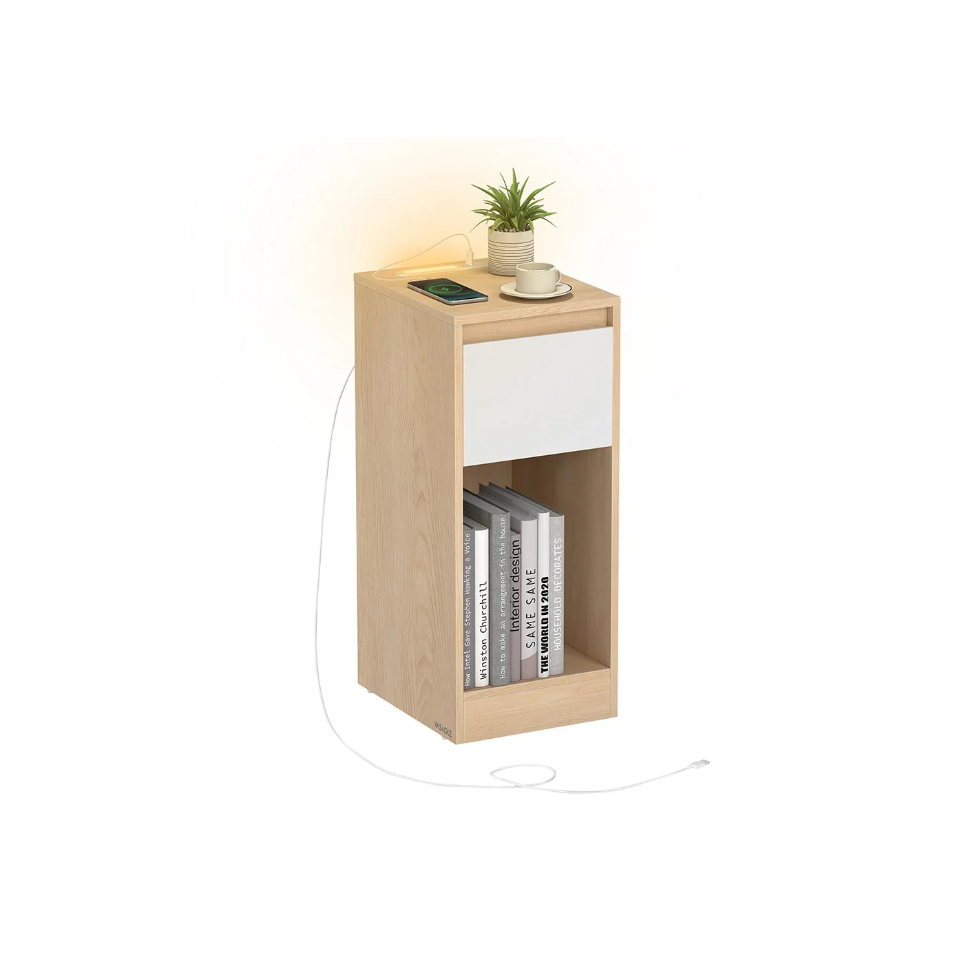 Nachttisch mit LED Beleuchtung USB Anschlüssen und Schublade - Image 2